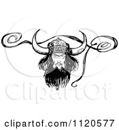 Clipart Of A Retro Vintage Black And White Viking With A Ribbon Royalty Free Vector Illustration