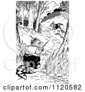 Clipart Of A Retro Vintage Black And White Badger Talking To A Bird Royalty Free Vector Illustration by Prawny Vintage