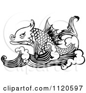 Poster, Art Print Of Retro Vintage Black And White Fish And Waves