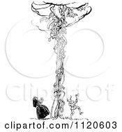 Clipart Of A Retro Vintage Black And White Jack Chopping Down The Beanstalk As The Giant Descends Royalty Free Vector Illustration by Prawny Vintage