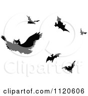 Clipart Of A Flying Owl And Bat Royalty Free Vector Illustration