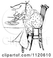 Poster, Art Print Of Retro Vintage Black And White Pig Eating At A Table
