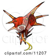 Aggressive Horned Red Dragon Showing Its Fangs And Tongue