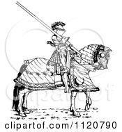 Clipart Of A Retro Vintage Black And White Knight And Horse Royalty Free Vector Illustration