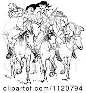 Retro Vintage Black And White Huntsmen On Horseback