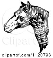 Clipart Of A Retro Vintage Black And White Horse Face 1 Royalty Free Vector Illustration