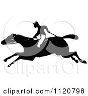 Poster, Art Print Of Retro Vintage Black And White Horse And Jockey