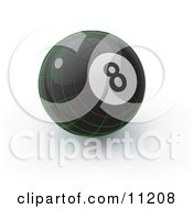 Poster, Art Print Of Black 8 Ball With Green Geometric Lines On A White Background