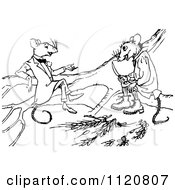 Clipart Of Retro Vintage Black And White Mouse Friends Talking Royalty Free Vector Illustration