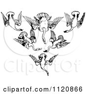 Poster, Art Print Of Retro Vintage Black And White Flock Of Swans In A V
