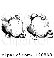 Clipart Of Retro Vintage Black And White Duck Butts Royalty Free Vector Illustration