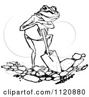 Poster, Art Print Of Retro Vintage Black And White Frog Digging