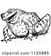 Clipart Of A Retro Vintage Black And White Happy Frog Royalty Free Vector Illustration
