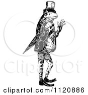Clipart Of A Retro Vintage Black And White Frog Gentleman Royalty Free Vector Illustration