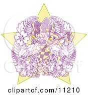 Joker Jester In Purple And Yellow Holding A Staff Clipart Illustration by Leo Blanchette