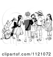 Clipart Of Retro Vintage Black And White Children Hanging Out Royalty Free Vector Illustration