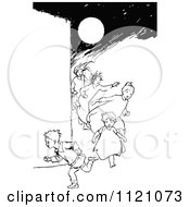 Poster, Art Print Of Retro Vintage Black And White Children Running In The Night