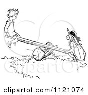 Clipart Of Retro Vintage Black And White Children On A Teeter Totter Royalty Free Vector Illustration by Prawny Vintage