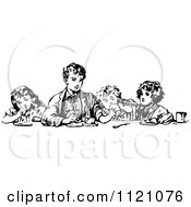 Poster, Art Print Of Retro Vintage Black And White Boy Eating With His Siblings