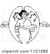 Retro Vintage Black And White Angel Holding A Ribbon