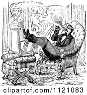 Poster, Art Print Of Retro Vintage Black And White Man Smoking A Cigar In An Arm Chair