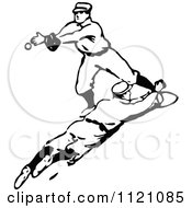 Poster, Art Print Of Retro Vintage Black And White Baseball Baseman Reaching To Catch The Ball