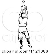 Clipart Of A Retro Vintage Black And White Baseball Player Reaching To Catch The Ball Royalty Free Vector Illustration by Prawny Vintage