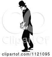 Clipart Of A Retro Vintage Black And White Man Walking With Books Royalty Free Vector Illustration