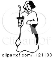 Clipart Of A Retro Vintage Black And White Girl In A Night Gown With A Candle Royalty Free Vector Illustration by Prawny Vintage