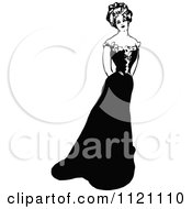 Clipart Of A Retro Vintage Black And White Lady In A Beautiful Dress Royalty Free Vector Illustration