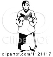 Clipart Of A Retro Vintage Black And White Singing Choir Boy Royalty Free Vector Illustration