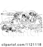 Retro Vintage Black And White Children Playing In A Meadow