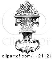 Clipart Of A Retro Vintage Black And White Door Knocker Royalty Free Vector Illustration