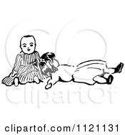 Clipart Of Retro Vintage Black And White Toy Dolls Royalty Free Vector Illustration