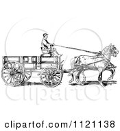 Poster, Art Print Of Retro Vintage Black And White Horse Pulling A Wagon