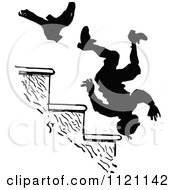 Retro Vintage Black And White Boot Kicking A Man Down Stairs