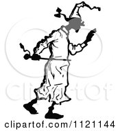 Clipart Of A Retro Vintage Black And White Man Walking In Pajamas Royalty Free Vector Illustration