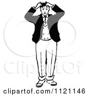 Clipart Of A Retro Vintage Black And White Man Pulling His Hair Royalty Free Vector Illustration