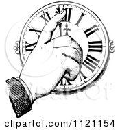 Retro Vintage Black And White Hand Pointing To A Clock