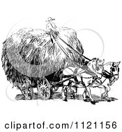 Clipart Of A Retro Vintage Black And White Farmer Riding On Hay In A Horse Drawn Cart Royalty Free Vector Illustration by Prawny Vintage