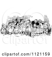 Poster, Art Print Of Retro Vintage Black And White Group Of Huddled Children Looking At Something