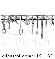 Clipart Of Retro Vintage Black And White Kitchen Tools Royalty Free Vector Illustration by Prawny Vintage #COLLC1121160-0178