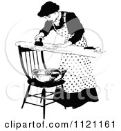 Retro Vintage Black And White Domestic Housewife Ironing Laundry