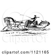 Clipart Of A Retro Vintage Black And White Horse Drawn Sleigh Royalty Free Vector Illustration
