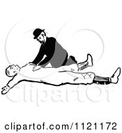 Poster, Art Print Of Retro Vintage Black And White Man Assisting An Injured Person