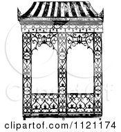 Clipart Of A Retro Vintage Black And White Iron Garden Arch Royalty Free Vector Illustration