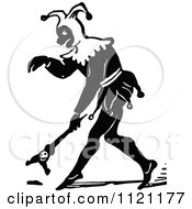 Clipart Of A Retro Vintage Black And White Jester 1 Royalty Free Vector Illustration