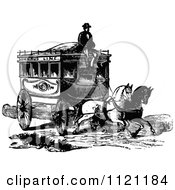 Retro Vintage Black And White Coachman And Horse Drawn Omnibus Wagon