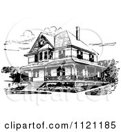 Clipart Of A Retro Vintage Black And White House Royalty Free Vector Illustration