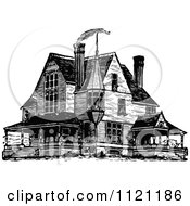 Poster, Art Print Of Retro Vintage Black And White Victorian Queen Anne Style House 1